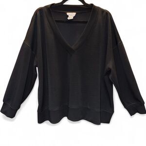 Women's For The Republic Scuba Knit V-Neck Sweatshirt in Black 1X